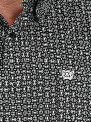 Cinch MTW1105998 Mens Long Sleeve Western Print Shirt Black close up. If you need any assistance with this item or the purchase of this item please call us at five six one seven four eight eight eight zero one Monday through Saturday 10:00a.m EST to 8:00 p.m EST