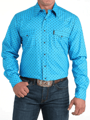 Cinch MTW1303092 Mens Modern Fit Printed Long Sleeve Shirt Blue front view. If you need any assistance with this item or the purchase of this item please call us at five six one seven four eight eight eight zero one Monday through Saturday 10:00a.m EST to 8:00 p.m EST
