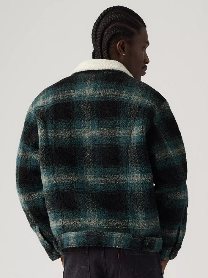 Levis 008DM0001 Mens Type III Sherpa Trucker Jacket Merle Plaid Frost Gray