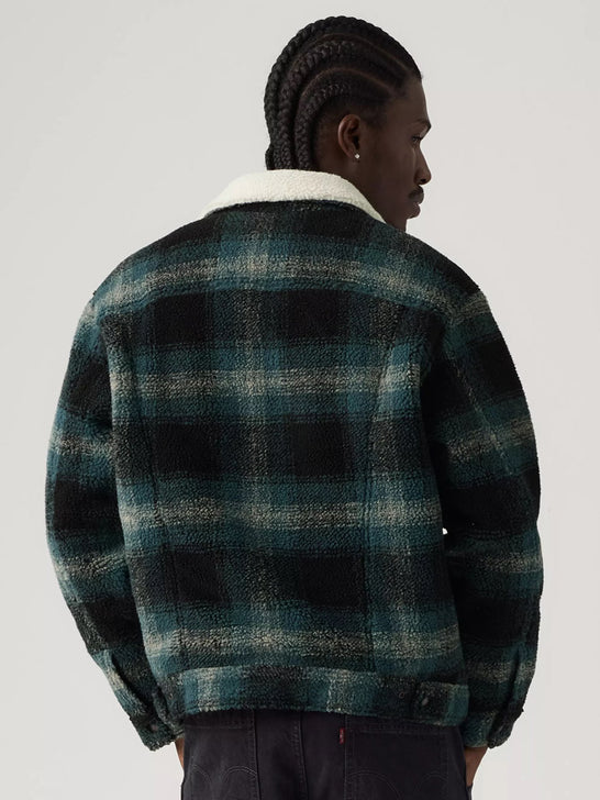 Levis 008DM0001 Mens Type III Sherpa Trucker Jacket Merle Plaid Frost Gray
