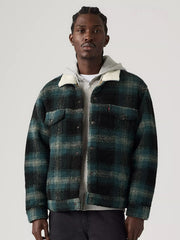 Levis 008DM0001 Mens Type III Sherpa Trucker Jacket Merle Plaid Frost Gray