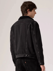 Levis 163650276 Mens Type 3 Sherpa Trucker Jacket Black back view. If you need any assistance with this item or the purchase of this item please call us at five six one seven four eight eight eight zero one Monday through Saturday 10:00a.m EST to 8:00 p.m EST