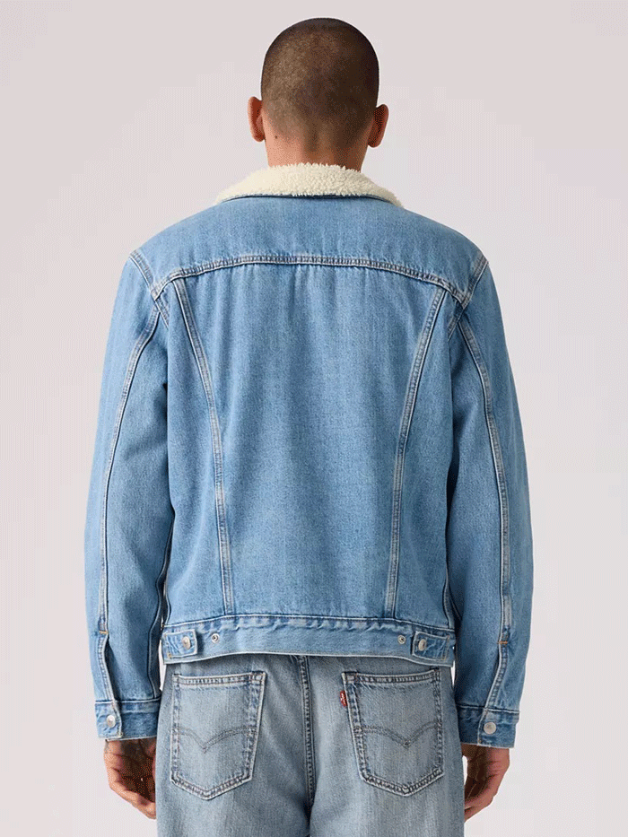 Levis 163650287 Mens Type 3 Sherpa Trucker Jacket Light Stonewash front view. If you need any assistance with this item or the purchase of this item please call us at five six one seven four eight eight eight zero one Monday through Saturday 10:00a.m EST to 8:00 p.m EST

