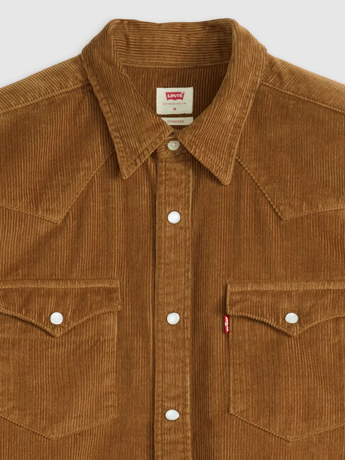 Levis 857450244 Mens Corduroy Western Snap Shirt Bark front view. If you need any assistance with this item or the purchase of this item please call us at five six one seven four eight eight eight zero one Monday through Saturday 10:00a.m EST to 8:00 p.m EST
