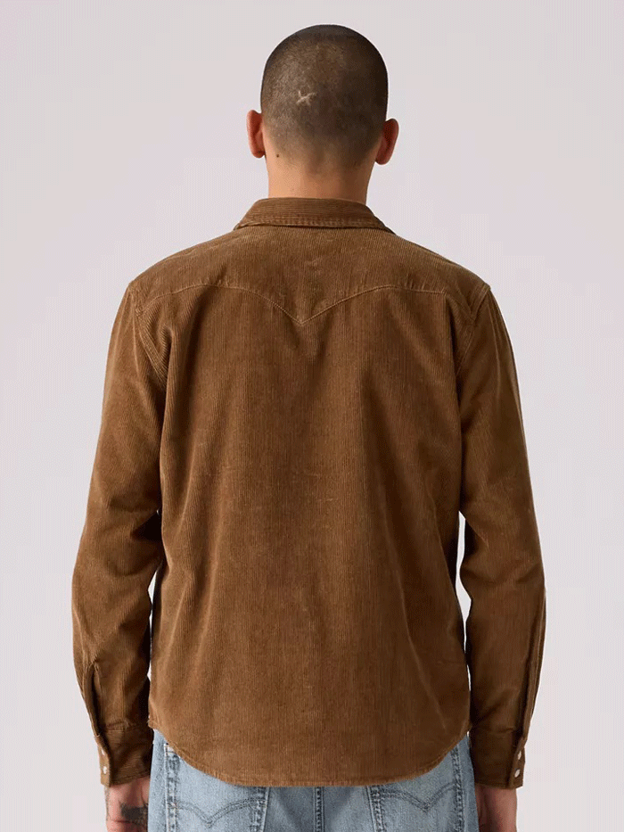 Levis 857450244 Mens Corduroy Western Snap Shirt Bark front view. If you need any assistance with this item or the purchase of this item please call us at five six one seven four eight eight eight zero one Monday through Saturday 10:00a.m EST to 8:00 p.m EST
