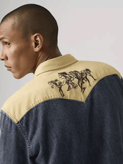 Levis 857450280 Mens Classic Standard Fit Western Shirt Harlem Rodeo Blue back close up view. If you need any assistance with this item or the purchase of this item please call us at five six one seven four eight eight eight zero one Monday through Saturday 10:00a.m EST to 8:00 p.m EST