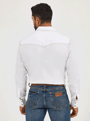 Wrangler MVR531W Mens Retro Western Snap Solid Dobby Shirt White back view. If you need any assistance with this item or the purchase of this item please call us at five six one seven four eight eight eight zero one Monday through Saturday 10:00a.m EST to 8:00 p.m EST