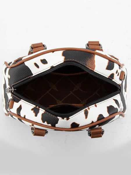 Wrangler WG399-5112BRCOW Womens Cow Print Satchel/Crossbody Bag Brown inside view. If you need any assistance with this item or the purchase of this item please call us at five six one seven four eight eight eight zero one Monday through Saturday 10:00a.m EST to 8:00 p.m EST