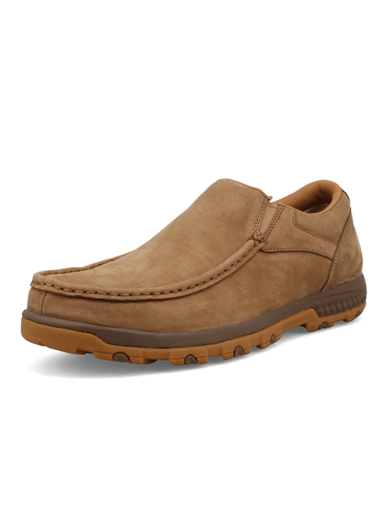 Twisted X MXC0022 Mens Slip On Driving Moc Camel Tan front and side view. If you need any assistance with this item or the purchase of this item please call us at five six one seven four eight eight eight zero one Monday through Saturday 10:00a.m EST to 8:00 p.m EST
