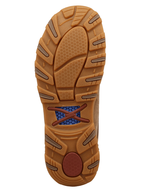 Twisted X MXC0022 Mens Slip On Driving Moc Camel Tan sole view. If you need any assistance with this item or the purchase of this item please call us at five six one seven four eight eight eight zero one Monday through Saturday 10:00a.m EST to 8:00 p.m EST
