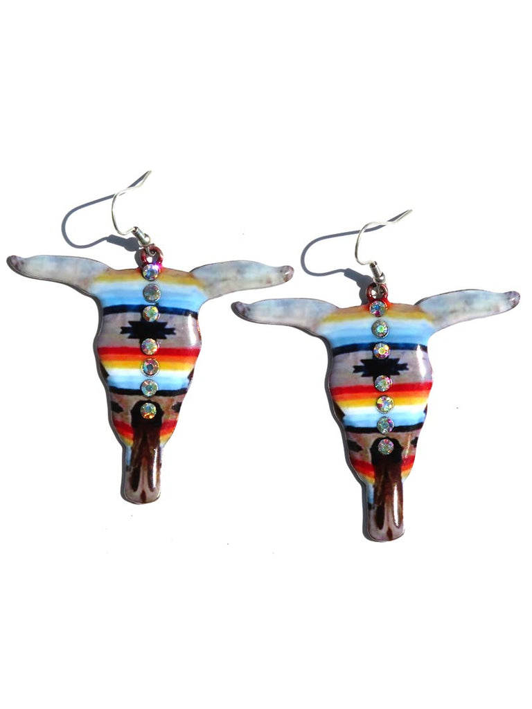 Blazin Roxx 30950 Womens Skull Aztec Design Earrings Multicolor front view. If you need any assistance with this item or the purchase of this item please call us at five six one seven four eight eight eight zero one Monday through Saturday 10:00a.m EST to 8:00 p.m EST