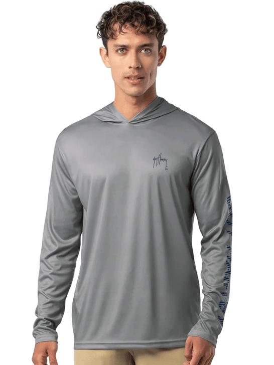 Guy Harvey GHV56925-SIL Mens Bass Diamond UPF 50 Sun Protection Hoodie Silver front view. If you need any assistance with this item or the purchase of this item please call us at five six one seven four eight eight eight zero one Monday through Saturday 10:00a.m EST to 8:00 p.m EST
