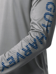 Guy Harvey GHV56925-SIL Mens Bass Diamond UPF 50 Sun Protection Hoodie Silver sleeve view. If you need any assistance with this item or the purchase of this item please call us at five six one seven four eight eight eight zero one Monday through Saturday 10:00a.m EST to 8:00 p.m EST
