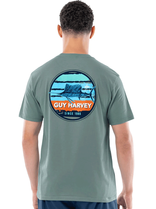 Guy Harvey GHV56931-BS Mens Circle Stripes Lightweight Pocket Tee Blue Surf back view. If you need any assistance with this item or the purchase of this item please call us at five six one seven four eight eight eight zero one Monday through Saturday 10:00a.m EST to 8:00 p.m EST