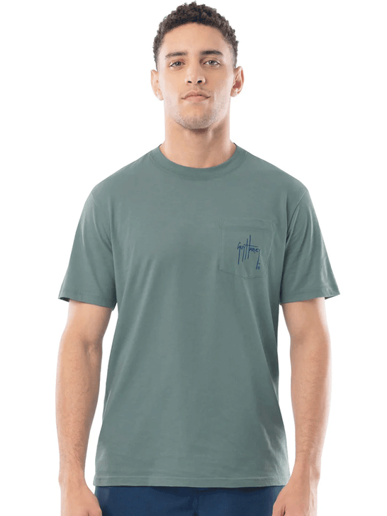 Guy Harvey GHV56931-BS Mens Circle Stripes Lightweight Pocket Tee Blue Surf front view. If you need any assistance with this item or the purchase of this item please call us at five six one seven four eight eight eight zero one Monday through Saturday 10:00a.m EST to 8:00 p.m EST