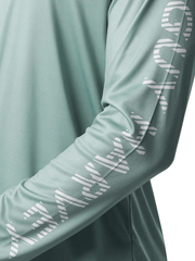 Guy Harvey GHV56925-BLS Mens Mahi Gear UPF 50 Sun Protection Hoodie Blue Surf sleeve view. If you need any assistance with this item or the purchase of this item please call us at five six one seven four eight eight eight zero one Monday through Saturday 10:00a.m EST to 8:00 p.m EST