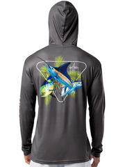 Guy Harvey GHV56925-GRY Mens Rack UPF 50 Sun Protection Hoodie Grey back view. If you need any assistance with this item or the purchase of this item please call us at five six one seven four eight eight eight zero one Monday through Saturday 10:00a.m EST to 8:00 p.m EST
