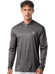 Guy Harvey GHV56925-GRY Mens Rack UPF 50 Sun Protection Hoodie Grey front view. If you need any assistance with this item or the purchase of this item please call us at five six one seven four eight eight eight zero one Monday through Saturday 10:00a.m EST to 8:00 p.m EST
