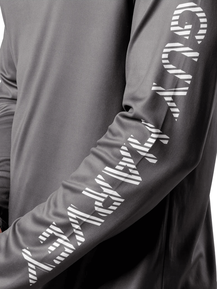 Guy Harvey GHV56925-GRY Mens Rack UPF 50 Sun Protection Hoodie Grey back view. If you need any assistance with this item or the purchase of this item please call us at five six one seven four eight eight eight zero one Monday through Saturday 10:00a.m EST to 8:00 p.m EST
