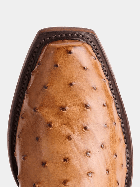 Lucchese N1156.73 Mens LUKE Full Quill Ostrich Western Boots Barnwood Tan toe view. If you need any assistance with this item or the purchase of this item please call us at five six one seven four eight eight eight zero one Monday through Saturday 10:00a.m EST to 8:00 p.m EST