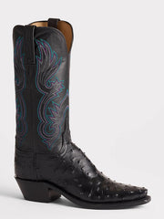 Lucchese N4091.54-1001 Womens DOLLY Full Quill Ostrich Boots Black
