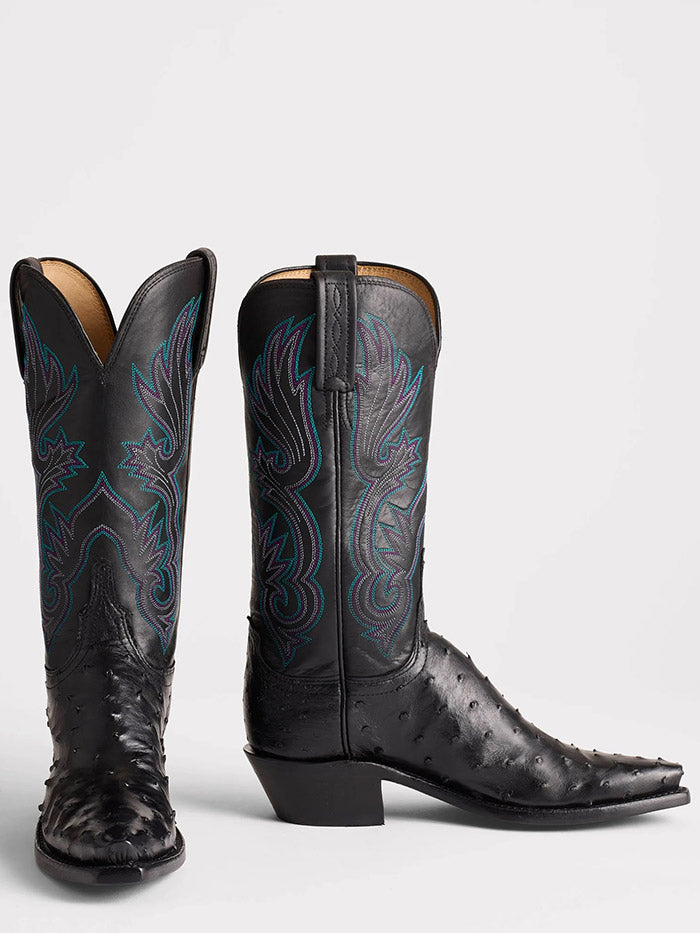 Lucchese N4091.54-1001 Womens DOLLY Full Quill Ostrich Boots Black front / side view. If you need any assistance with this item or the purchase of this item please call us at five six one seven four eight eight eight zero one Monday through Saturday 10:00a.m EST to 8:00 p.m EST