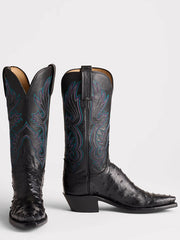 Lucchese N4091.54-1001 Womens DOLLY Full Quill Ostrich Boots Black front / side view. If you need any assistance with this item or the purchase of this item please call us at five six one seven four eight eight eight zero one Monday through Saturday 10:00a.m EST to 8:00 p.m EST