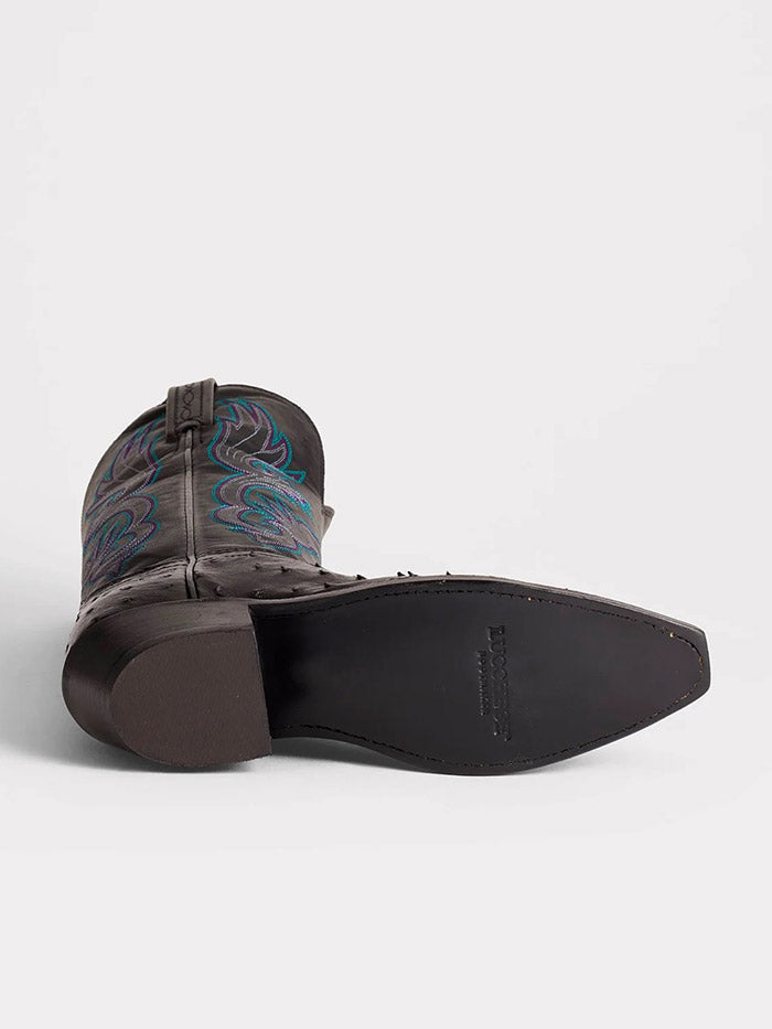 Lucchese N4091.54-1001 Womens DOLLY Full Quill Ostrich Boots Black front / side view. If you need any assistance with this item or the purchase of this item please call us at five six one seven four eight eight eight zero one Monday through Saturday 10:00a.m EST to 8:00 p.m EST