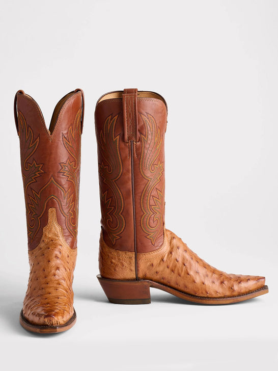 Lucchese N4092.54-2004 Womens DOLLY Full Quill Ostrich Boots Barnwood Tan front and side view. If you need any assistance with this item or the purchase of this item please call us at five six one seven four eight eight eight zero one Monday through Saturday 10:00a.m EST to 8:00 p.m EST
