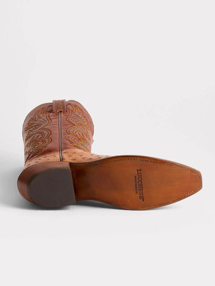 Lucchese N4092.54-2004 Womens DOLLY Full Quill Ostrich Boots Barnwood Tan front and side view. If you need any assistance with this item or the purchase of this item please call us at five six one seven four eight eight eight zero one Monday through Saturday 10:00a.m EST to 8:00 p.m EST
