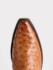 Lucchese N4092.54-2004 Womens DOLLY Full Quill Ostrich Boots Barnwood Tan toe view. If you need any assistance with this item or the purchase of this item please call us at five six one seven four eight eight eight zero one Monday through Saturday 10:00a.m EST to 8:00 p.m EST