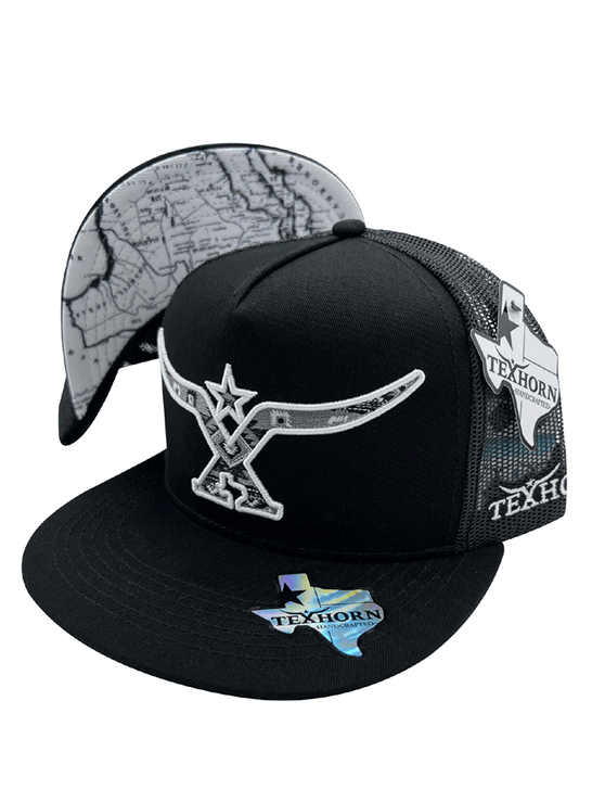 Texhorn NAVA Trucker Cap Black side / front, brim view. If you need any assistance with this item or the purchase of this item please call us at five six one seven four eight eight eight zero one Monday through Saturday 10:00a.m EST to 8:00 p.m EST