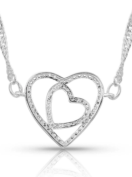 Montana Silversmiths NC4502 Womens Double Open Heart Split Necklace Silver back view. If you need any assistance with this item or the purchase of this item please call us at five six one seven four eight eight eight zero one Monday through Saturday 10:00a.m EST to 8:00 p.m EST