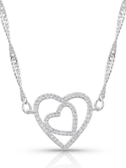 Montana Silversmiths NC4502 Womens Double Open Heart Split Necklace Silver front view. If you need any assistance with this item or the purchase of this item please call us at five six one seven four eight eight eight zero one Monday through Saturday 10:00a.m EST to 8:00 p.m EST