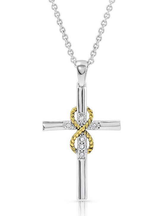 Montana Silversmiths NC4728 Womens Eternal Faith Cross Necklace Silver front view. If you need any assistance with this item or the purchase of this item please call us at five six one seven four eight eight eight zero one Monday through Saturday 10:00a.m EST to 8:00 p.m EST
