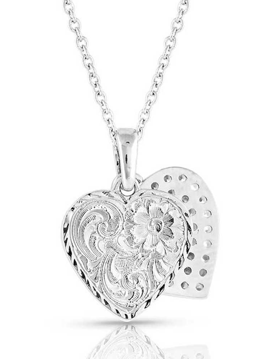 Montana Silversmiths NC5163 Womens Country Charm Crystal Love Necklace Silver back view. If you need any assistance with this item or the purchase of this item please call us at five six one seven four eight eight eight zero one Monday through Saturday 10:00a.m EST to 8:00 p.m EST