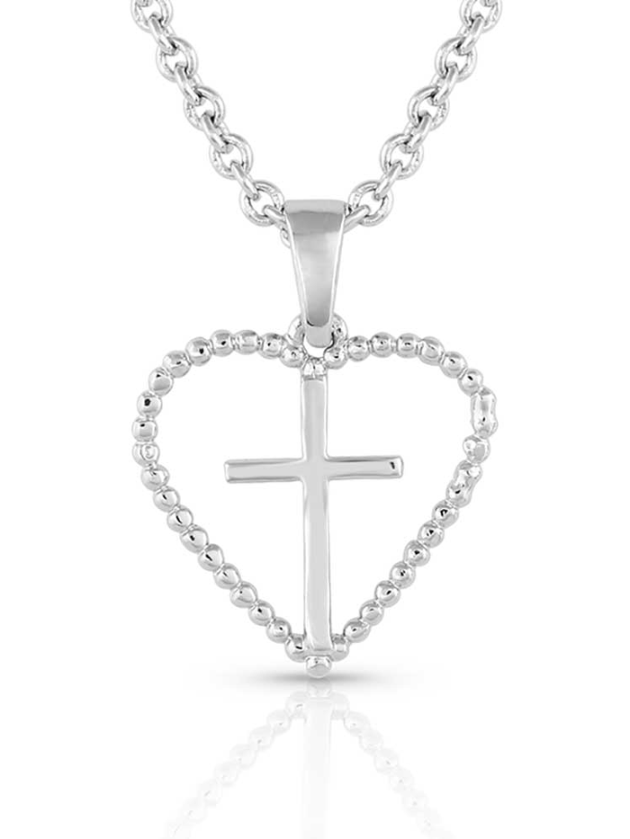 Montana Silversmiths NC5327 Womens Faith Within Heart Necklace Silver front view. If you need any assistance with this item or the purchase of this item please call us at five six one seven four eight eight eight zero one Monday through Saturday 10:00a.m EST to 8:00 p.m EST