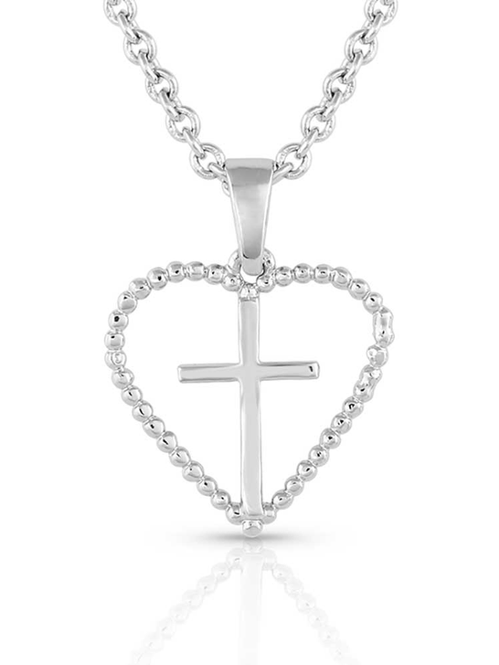 Montana Silversmiths NC5327 Womens Faith Within Heart Necklace Silver back view. If you need any assistance with this item or the purchase of this item please call us at five six one seven four eight eight eight zero one Monday through Saturday 10:00a.m EST to 8:00 p.m EST
