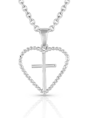 Montana Silversmiths NC5327 Womens Faith Within Heart Necklace Silver back view. If you need any assistance with this item or the purchase of this item please call us at five six one seven four eight eight eight zero one Monday through Saturday 10:00a.m EST to 8:00 p.m EST