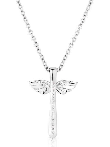Montana Silversmiths NC6125 Womens Wings of Faith Cross Necklace Silver back view. If you need any assistance with this item or the purchase of this item please call us at five six one seven four eight eight eight zero one Monday through Saturday 10:00a.m EST to 8:00 p.m EST