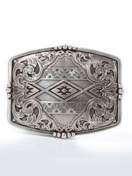 Nocona 37019 Rectangle Aztec Floral Buckle Silver front view.If you need any assistance with this item or the purchase of this item please call us at five six one seven four eight eight eight zero one Monday through Saturday 10:00a.m EST to 8:00 p.m EST
