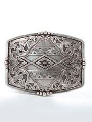 Nocona 37019 Rectangle Aztec Floral Buckle Silver front view.If you need any assistance with this item or the purchase of this item please call us at five six one seven four eight eight eight zero one Monday through Saturday 10:00a.m EST to 8:00 p.m EST
