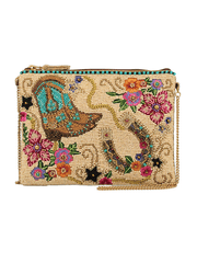 Mary Frances MINI S002-577 ON THE RANGE Mini Crossbody Clutch Beige front view. If you need any assistance with this item or the purchase of this item please call us at five six one seven four eight eight eight zero one Monday through Saturday 10:00a.m EST to 8:00 p.m EST