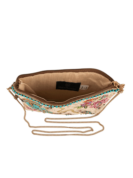Mary Frances MINI S002-577 ON THE RANGE Mini Crossbody Clutch Beige inside view. If you need any assistance with this item or the purchase of this item please call us at five six one seven four eight eight eight zero one Monday through Saturday 10:00a.m EST to 8:00 p.m EST
