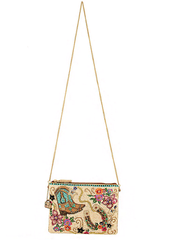 Mary Frances MINI S002-577 ON THE RANGE Mini Crossbody Clutch Beige hanging view. If you need any assistance with this item or the purchase of this item please call us at five six one seven four eight eight eight zero one Monday through Saturday 10:00a.m EST to 8:00 p.m EST
