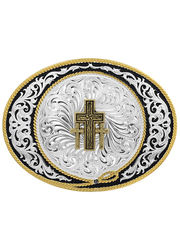 Montana Silversmiths 6190-855 Triple Cross Ranch Rope Buckle Silver front view. If you need any assistance with this item or the purchase of this item please call us at five six one seven four eight eight eight zero one Monday through Saturday 10:00a.m EST to 8:00 p.m EST