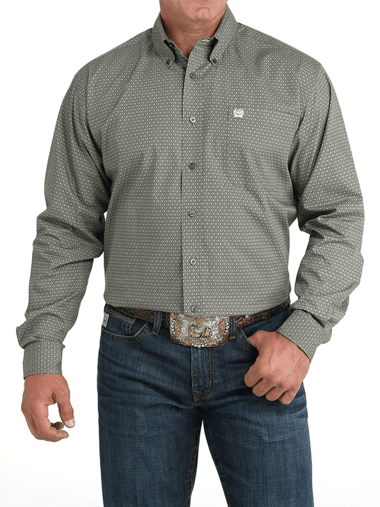 Cinch MTW1105981 Mens Long Sleeve Print Shirt Olive front view. If you need any assistance with this item or the purchase of this item please call us at five six one seven four eight eight eight zero one Monday through Saturday 10:00a.m EST to 8:00 p.m EST