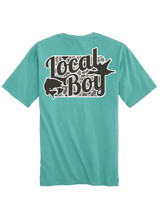 Local Boy Outfitters L1000626-SEF Mens Open Season Localflage Short Sleeve Tee Sea Foam back view. If you need any assistance with this item or the purchase of this item please call us at five six one seven four eight eight eight zero one Monday through Saturday 10:00a.m EST to 8:00 p.m EST