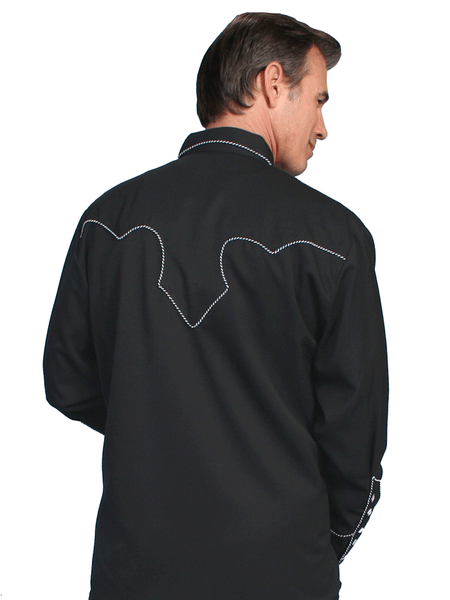 Scully P-726-BLK Mens Solid Western Shirt Black back view. If you need any assistance with this item or the purchase of this item please call us at five six one seven four eight eight eight zero one Monday through Saturday 10:00a.m EST to 8:00 p.m EST