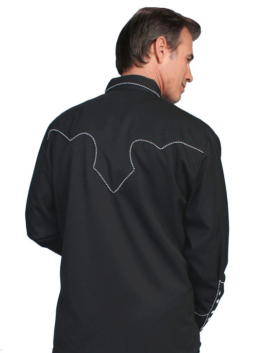 Scully P-726-BLK Mens Solid Western Shirt Black back view. If you need any assistance with this item or the purchase of this item please call us at five six one seven four eight eight eight zero one Monday through Saturday 10:00a.m EST to 8:00 p.m EST